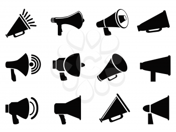 isolated black megaphone icons from white background