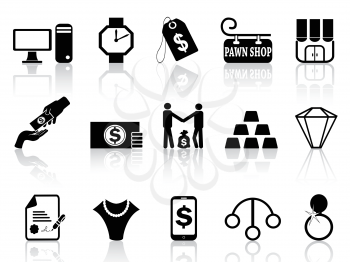 isolated black pawn shop icons set from white background