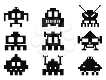 isolated space invaders icons set from white background 