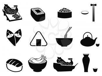 isolated black japanese food icons set from white background