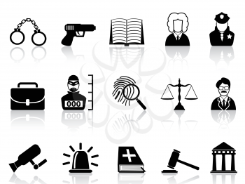 isolated black Law and Justice icons set from white background