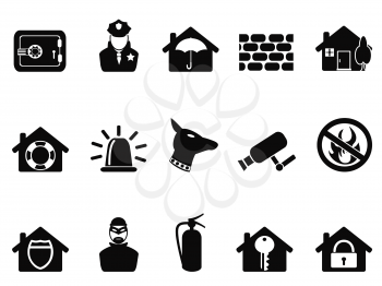 isolated black home security icons set from white background