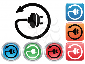 isolated Electric plug button icons set from white background