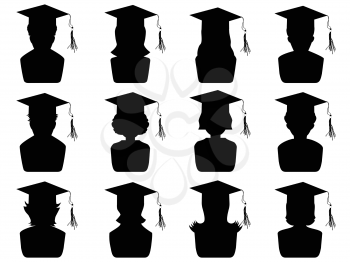 isolated black graduation heads' silhouette from white background