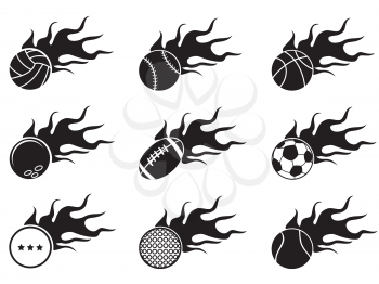 isolated black fire ball icons from white background