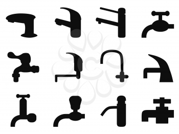 isolated faucet silhouettes on white background