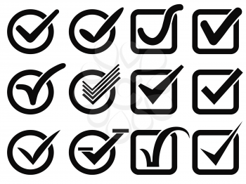 isolated black check mark button icons on white background 