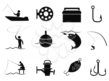 isolated black fishing icons set from white background
