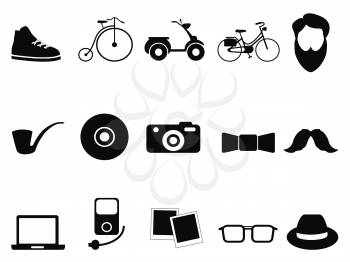 isolated black hipster icons set from white background