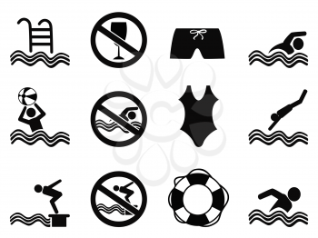 isolated black swimming icons set from white background
