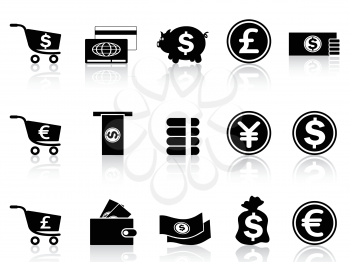 isolated black Currency icons set from white background