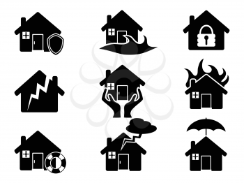 isolated black Property insurance icons set from white background