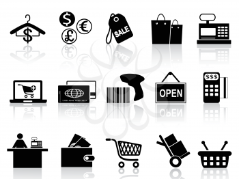 isolated black retail and shopping icons set from white background 