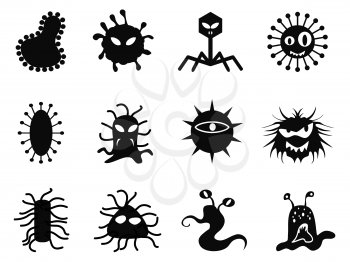 isolated black virus icons set from white background