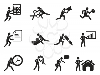 isolated businessman office working man icons set from white background