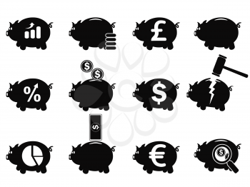 isolated black piggy icons set from white background