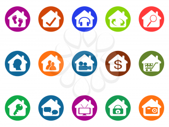 isolated house real estate buttons icons set from white background