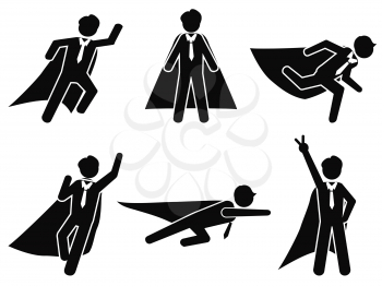 isolated super businessman stick figure pictogram illustration vector on whnite background