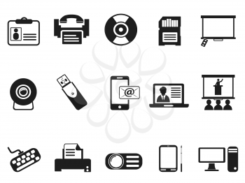 isolated black office technology icons set from white background