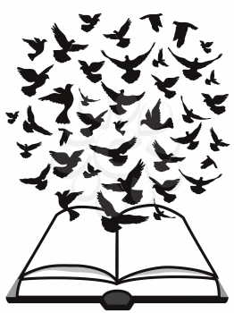 Isolated a group of dove flying above the bible from white background,Bible Holy Spirit
