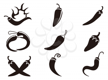 isolated chili pepper icons set from white background
