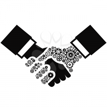 isolated handshake symbol with gears on white background