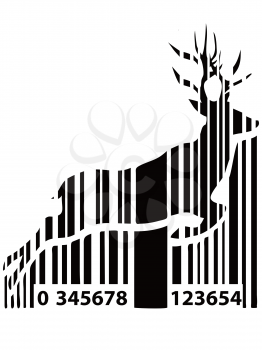 isolated black barcode deer for Christmas holiday on white background
