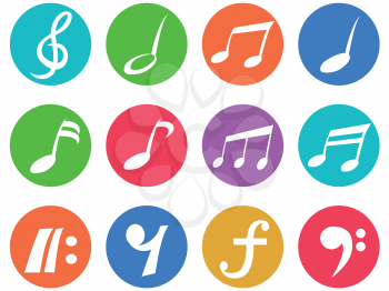 isolated colorful freehead music note icon buttons set from white background