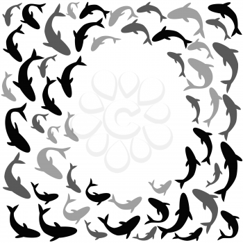 a group of fishes around the circle with copy space  background