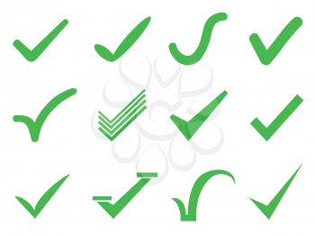 isolated green check mark icons set from white background