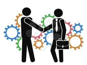 isolated businessman shake hand with mechanism gears from white background  