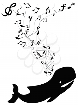 isolated whale sings with music note from white background