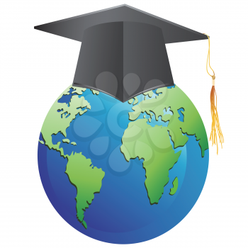 isolated graduation cap on earth from white background
