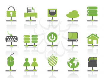 isolated green color network connection icons set from white background