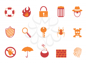 isolated orange and red color security icons set from white background 