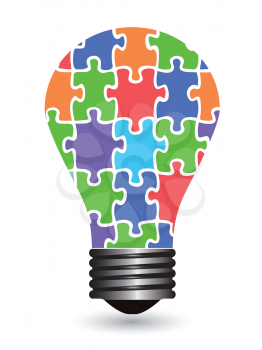 isolated light bulb puzzles from white background  
