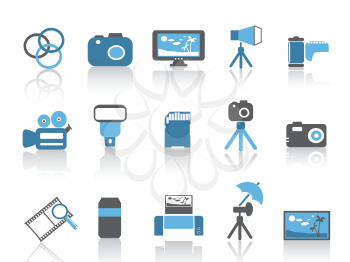 isolated blue color photography element icons set from white background