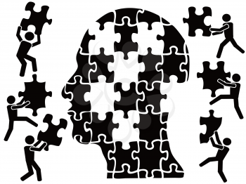 isolaetd teamworks in head puzzle from white background