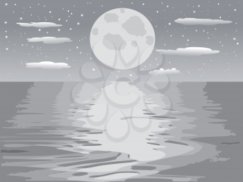 the monochrome background of moon night sea
