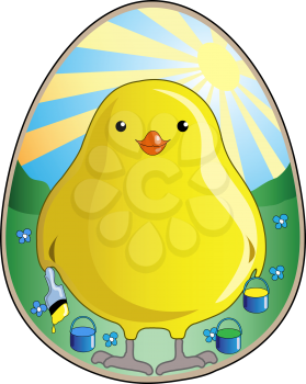 Royalty Free Clipart Image of a Spring Chicken Painting