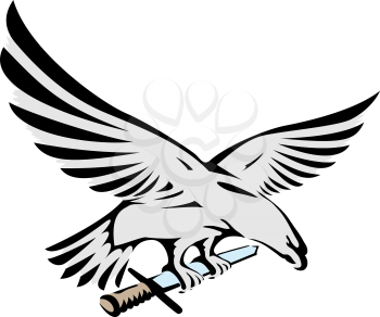 Royalty Free Clipart Image of an Eagle on a Branch