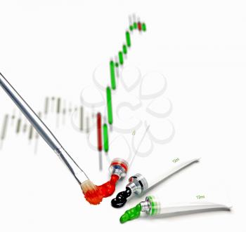 japanese candlestick chart painted on white background
