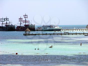 Royalty Free Photo of Pirate Ships Docked in Cancun