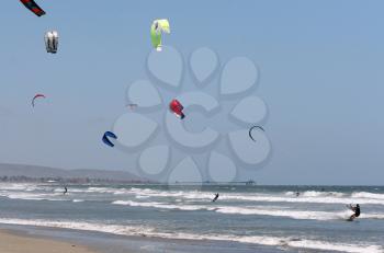 Royalty Free Photo of Several Kite Surfers in San Diego