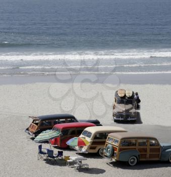 Royalty Free Photo of Classic Cars at the Beach