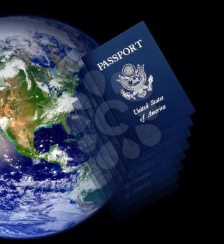 Royalty Free Photo of United States Passports and Earth
