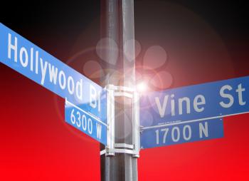 Royalty Free Photo of Hollywood and Vine Street Sign
