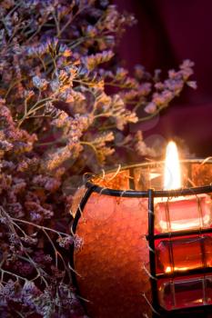 Royalty Free Photo of a Candle and Heather