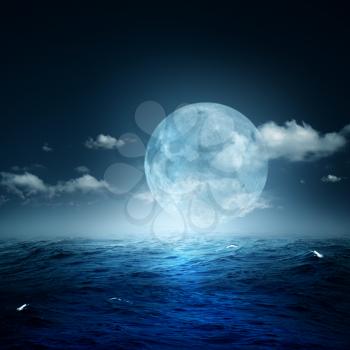 Night on the sea, natural backgrounds