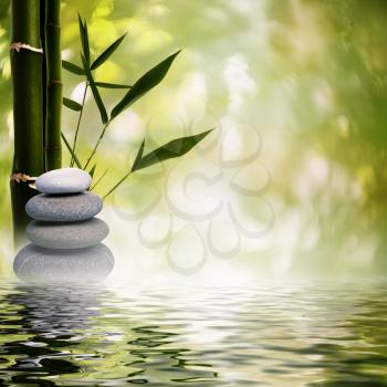 Royalty Free Photo of Rocks, Bamboo and Water